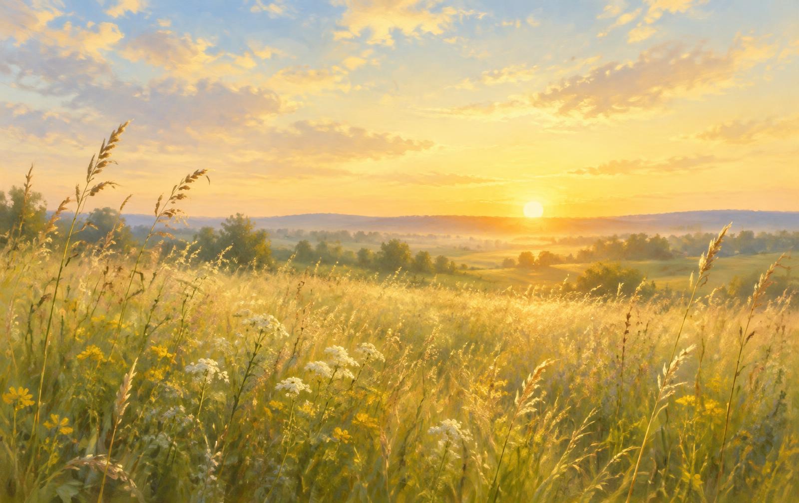 Golden morning light over a meadow